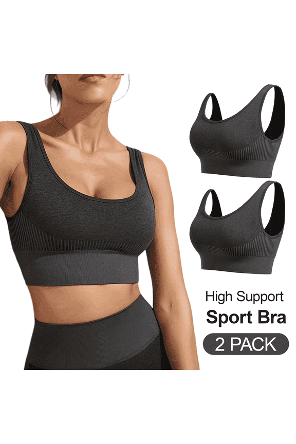 2 Pack Women’s Sports Bras High Support Wirefree Seamless Workout Bra Padded High Impact Yoga Bra for Running Gym Fitness Training