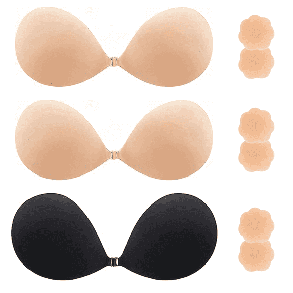 WQD 3 Pairs Backless Bra, Sticky Bra, Reusable Adhesive Bra, Strapless Bras for Women, Push Up Backless Strapless Bra for Backless Dress Top, Adhesive Invisible Lift Up Bras with Nipple Covers