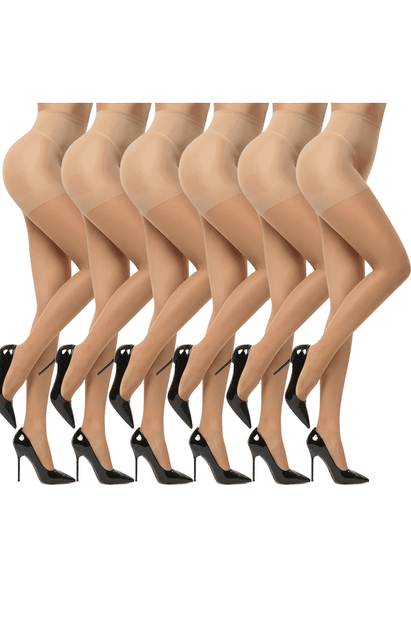 6 Pairs Women's Sheer Tights Ultra Thin High Waist Pantyhose Control Top Thigh High Stockings for Work Office Casual Party Everyday Outfits