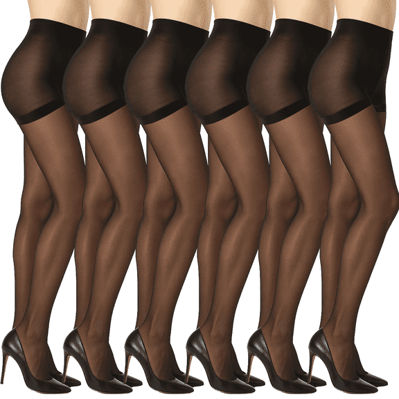 WQD 6 Pairs Women's Sheer Tights Ultra Thin High Waist Pantyhose Control Top Thigh High Stockings for Work Office Casual Party Everyday Outfits