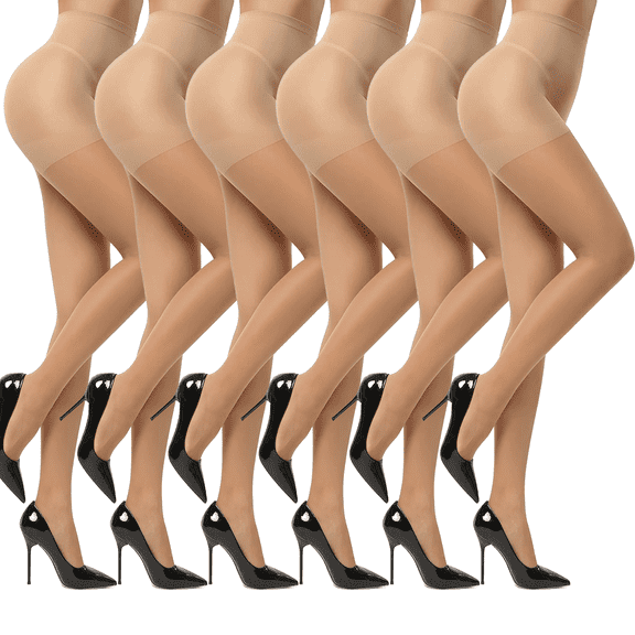 WQD 6 Pairs Women's Sheer Tights Ultra Thin High Waist Pantyhose Control Top Thigh High Stockings for Work Office Casual Party Everyday Outfits