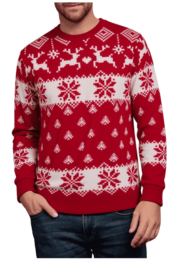 Wen Christmas Sweater Family Couples Warm Thick Casual Ugly Knitted Pullover Top Xmas Elk Snowflake Reindeer Sweatshirt for Holiday Party New Year