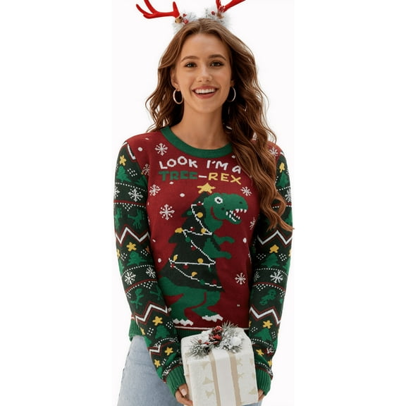 WQD Christmas Sweaters for Women Cute Fuzzy Funny Wintertime and Holiday Parties Knitted Pullover Sweater for Holiday Party New Year