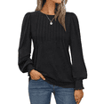 thumbnail image 1 of WQD Womens Long Sleeve Shirts Pleated Crewneck Tops Business Casual Blouses Fashion Dressy Smocked Cuffs Pullover Fall Spring Winter, 1 of 7