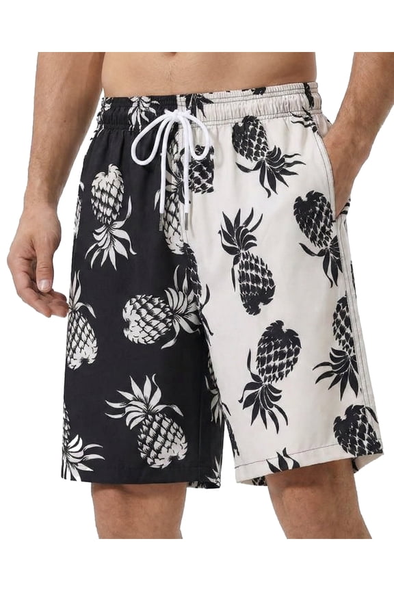 Men’s Swim Trunks Quick Dry Board Shorts with Mesh Lining and Pockets Elastic Waist Drawstring Beach Shorts Pineapple Print Breathable Swimwear Bathing Suits for Swimming Surfing Vacation