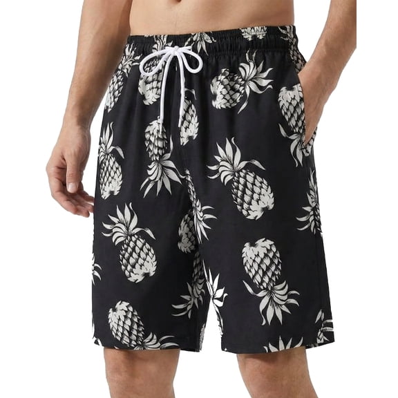 WQD Men’s Swim Trunks Quick Dry Board Shorts with Mesh Lining and Pockets Elastic Waist Drawstring Beach Shorts Pineapple Print Breathable Swimwear Bathing Suits for Swimming Surfing Vacation