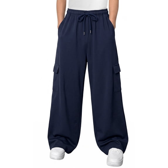 WQD Mens Cargo Sweatpants Baggy Gym Sweat Pants Drawstring Wide Leg Casual Lounge Pants with Pockets