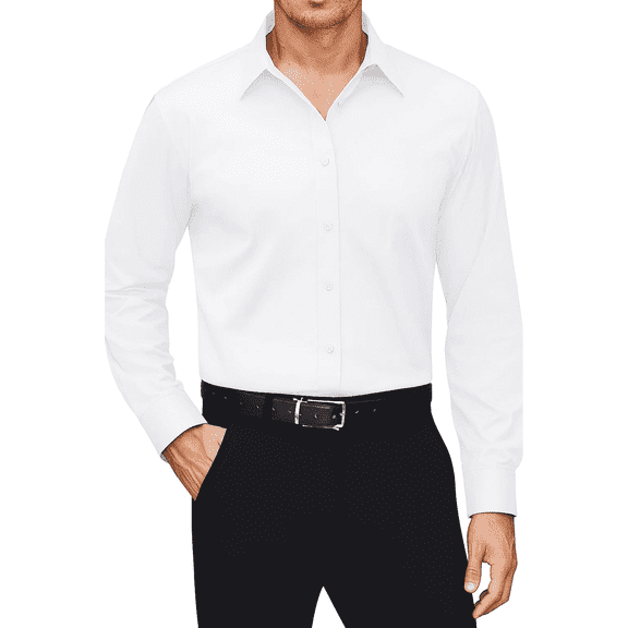 WQD Mens Dress Shirts Long Sleeve Button Down Shirt Stretch Wrinkle-Free Business Casual Shirts Solid Formal Wedding Dating Shirt