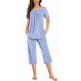 thumbnail image 1 of WQD Womens Pajama Sets 2 Piece Lounge Sets Soft Loungewear Comfy Pj Sets Henley Neck Short Sleeve Top and Capri Pants Loose Sleepwear with Pockets, 1 of 6