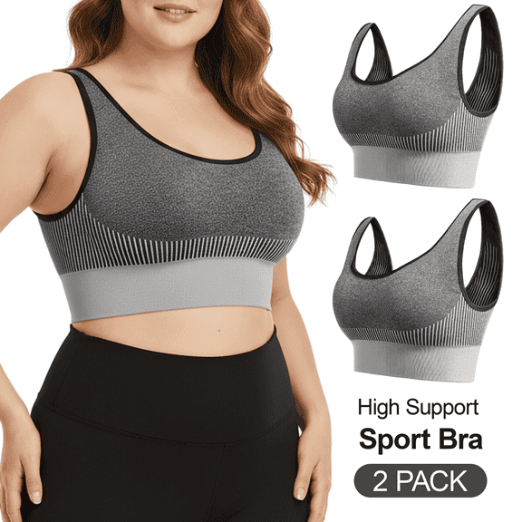 WQD 2 Pack Plus Size Sports Bras for Women High Support Wirefree Seamless Padded Bra High Impact Workout Yoga Bras for Running Gym Training
