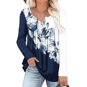 WQD Womens Long Sleeve Shirts Dressy Casual Floral Blouses Loose Tunic Tops for Fall Winter Spring (Available in Plus Size)