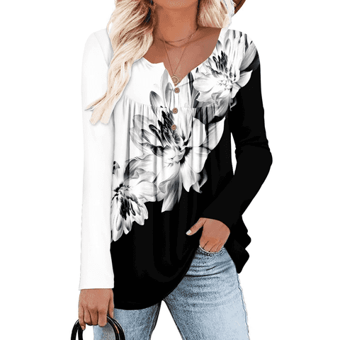 Womens Long Sleeve Shirts Dressy Casual Floral Blouses Loose Tunic Tops for Fall Winter Spring (Available in Plus Size)