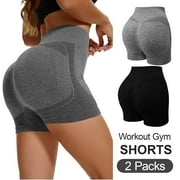 WQD Women's 2 Packs Workout Yoga Gym Shorts High Waisted Butt Lifting Scrunch Butt Seamless Booty leggings Shorts
