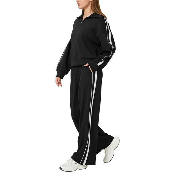 WQD Women’s 2 Piece Tracksuit Set Long Sleeve Pullover Sweatshirt and Wide Leg Sweatpants Lounge Outfit Athletic Jogging Suit Casual Matching Set with Pockets