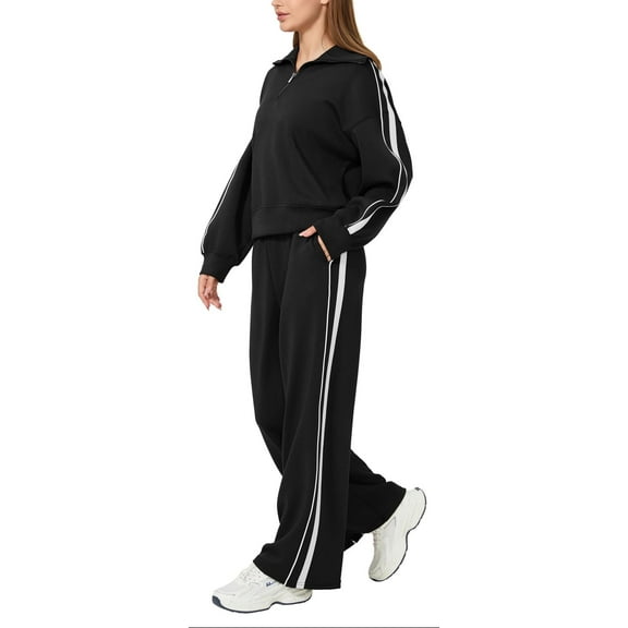 WQD Women’s 2 Piece Tracksuit Set Long Sleeve Pullover Sweatshirt and Wide Leg Sweatpants Lounge Outfit Athletic Jogging Suit Casual Matching Set with Pockets