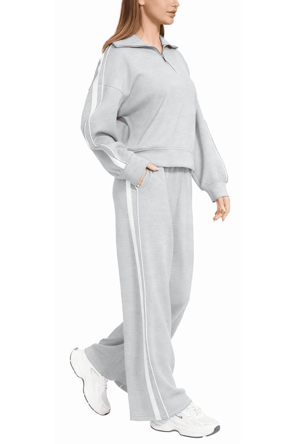 Women’s 2 Piece Tracksuit Set Long Sleeve Pullover Sweatshirt and Wide Leg Sweatpants Lounge Outfit Athletic Jogging Suit Casual Matching Set with Pockets