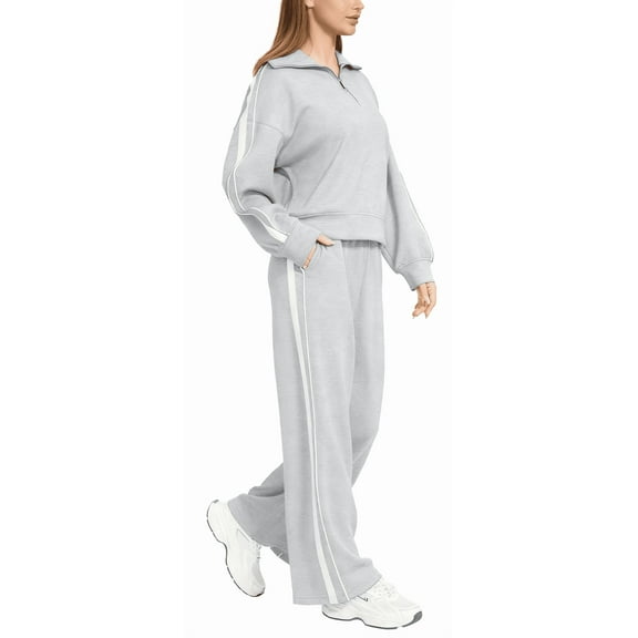 WQD Women’s 2 Piece Tracksuit Set Long Sleeve Pullover Sweatshirt and Wide Leg Sweatpants Lounge Outfit Athletic Jogging Suit Casual Matching Set with Pockets