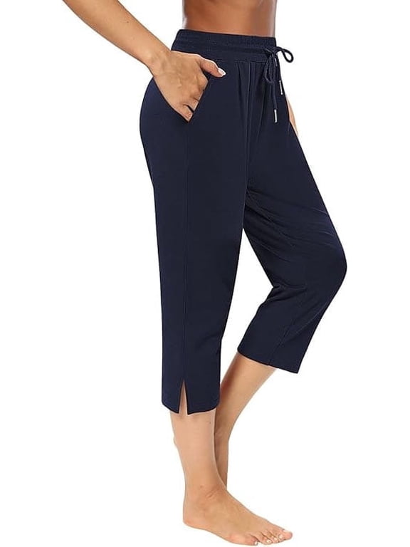 Women’s Capri Sweatpants Yoga Pants Loose Workout Joggers High Waist Drawstring Flare Leggings Lounge Pajama Capris Pants with Pockets for Summer (Available in Plus Size)