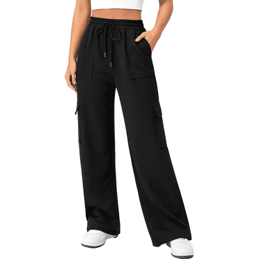 WQD Women's Cargo Sweatpants Joggers High Waisted Wide Leg Pants Athletic Casual Baggy Sweat Pants with Pockets