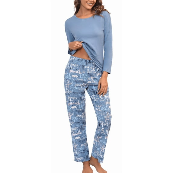WQD Womens Pajama Sets 2 Piece Lounge Sets Soft Loungewear Comfy Pj Sets Long Sleeve Top and Pants Loose Sleepwear with Pockets for Fall Winter Spring