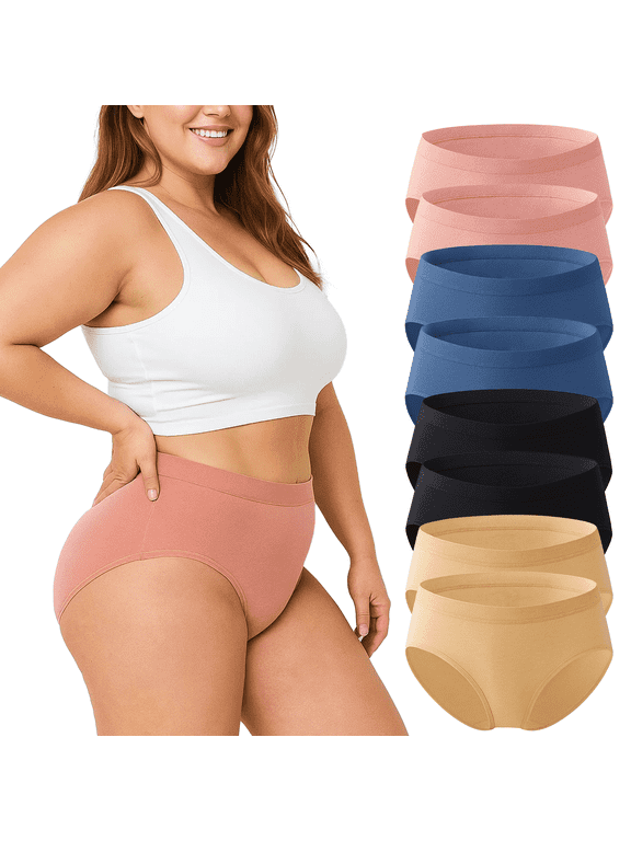 Women's Plus Size Underwear 8 Pack Stretch Briefs Full Coverage Panties Soft Breathable No Ride Up Everyday Panty Set