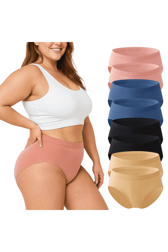 Women's Plus Size Underwear 8 Pack Stretch Briefs Full Coverage Panties Soft Breathable No Ride Up Everyday Panty Set