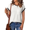 thumbnail image 1 of WQD Women’s Short Sleeve Crewneck T Shirt Color Block Ribbed Knit Top Casual Summer Blouse with Pocket, 1 of 7