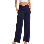 Women’s Sweatpants Wide Leg Lounge Pants Crossover High Waist Yoga Pants with Pockets Comfy Loose Fit Flowy Casual Pajama Pants