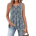 thumbnail image 1 of WQD Women’s Tank Top Summer Sleeveless Tops Pleated Floral Tank Shirt Crew Neck Loose Fit Casual Flowy Dressy Lightweight Tunic Blouse for Daily Fashion Wear, 1 of 6