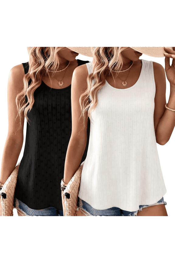 Women’s Tank Tops 2 Pack Sleeveless Casual Loose Fit Flowy Swing Tunic Shirts Cute Heart Print Summer Lightweight Tops