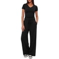 thumbnail image 1 of WQD Womens 2 Piece Set Outfits Lounge Sets Ruched Short Sleeve Tops High Waisted Wide Leg Pants Tracksuit Sets, 1 of 11
