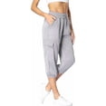 thumbnail image 1 of Womens Cargo Capris Travel High Waist Drawstring Workout Pants Button Decor Summer Loose Harem Sweatpants Stylish Soft Casual Work Pants with Pockets, 1 of 6