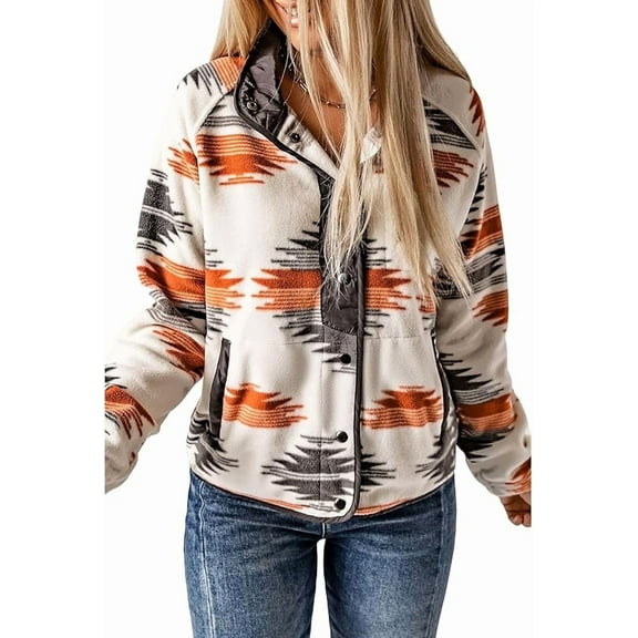 WQD Womens Fleece Shacket Jacket Winter Sherpa Coat Long Sleeve Warm Fuzzy Casual Western Aztec Print Outerwear Soft Cozy Snap Button Down Fashion Top with Pockets