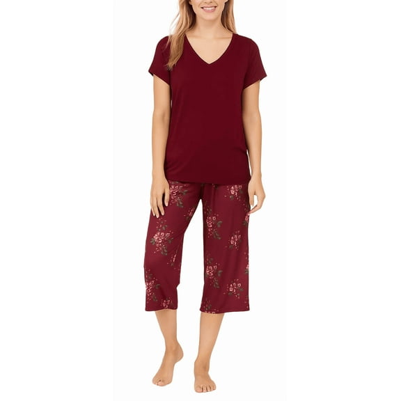 WQD Womens Pajama Sets 2 Piece Lounge Sets Soft Loungewear Comfy Pj Sets V Neck Short Sleeve Top and Capri Pants Loose Sleepwear with Pockets
