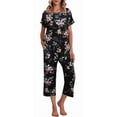 thumbnail image 1 of WQD Womens Pajama Sets Pj Set Floral Print Short Short Sleeve Top With Capri Pants Sleepwear 2 Piece Loungewear with Pockets, 1 of 6