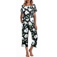 thumbnail image 1 of WQD Womens Pajama Sets Pj Set Floral Print Short Short Sleeve Top With Capri Pants Sleepwear 2 Piece Loungewear with Pockets, 1 of 6