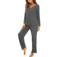thumbnail image 1 of WQD Womens Pajama Sets 2 Piece Lounge Sets V Neck Long Sleeve Loungewear Comfy Pj Sets Top and Pants Soft Loose Sleepwear for Fall Winter Spring, 1 of 7