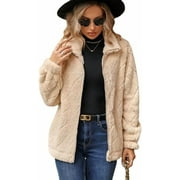 WQD Womens Sherpa Fleece Zip Up Jacket Long Sleeve Stand Collar Warm Fuzzy Teddy Coat Casual Winter Outerwear Soft Cozy Plush Sweatshirt