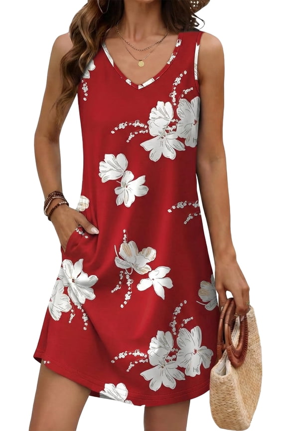 Womens Summer Dresses 2026 Loose V Neck Sleeveless Sundress Casual Lightweight Beach Vacation Swimsuit Cover Up Dress