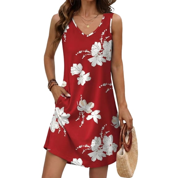 WQD Womens Summer Dresses 2026 Loose V Neck Sleeveless Sundress Casual Lightweight Beach Vacation Swimsuit Cover Up Dress