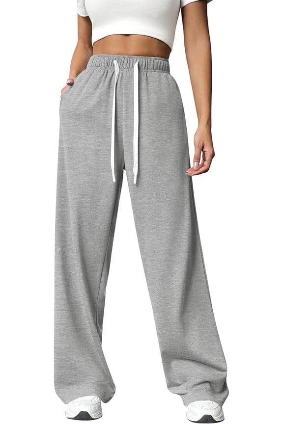 Womens Sweatpants High Waisted Wide Leg Sweat Pants Baggy Cargo Joggers Athletic Casual Drawstring Workout Pants with Pockets