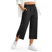 WQD Women's Yoga Capri Sweatpants High Waisted Wide Leg Cropped Lounge Pants Lightweight with Pockets for Summer Travel Casual