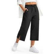 WQD Women's Yoga Capri Sweatpants High Waisted Wide Leg Cropped Lounge Pants Lightweight with Pockets for Summer Travel Casual