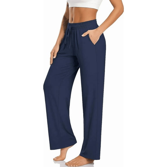 WQD Yoga Pants with Pockets for Women Sweatpants High Waist Drawstring Workout Pants Casual Work Pants Flare Leggings