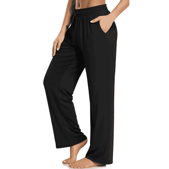 WQD Yoga Pants with Pockets for Women Sweatpants High Waist Drawstring Workout Pants Casual Work Pants Flare Leggings