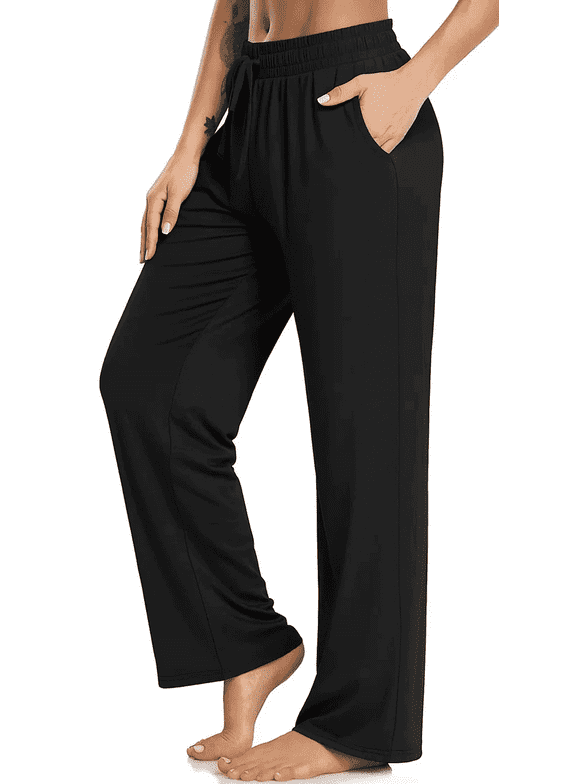 Yoga Pants with Pockets for Women Sweatpants High Waist Drawstring Workout Pants Casual Work Pants Flare Leggings