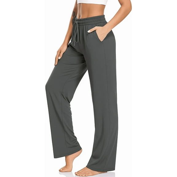 WQD Yoga Pants with Pockets for Women Sweatpants High Waist Drawstring Workout Pants Casual Work Pants Flare Leggings