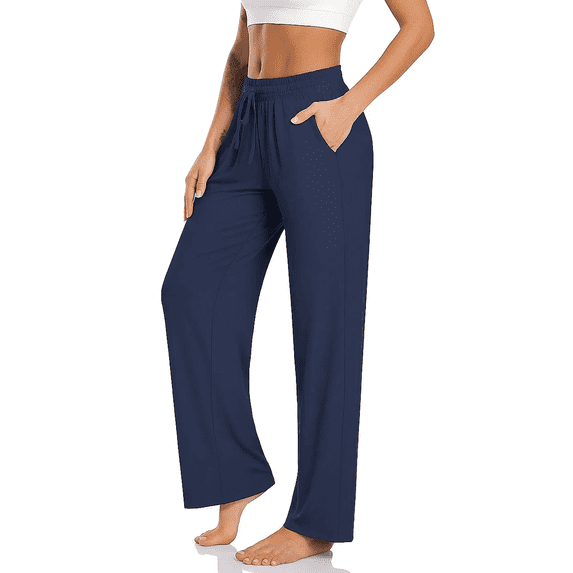 WQD Yoga Pants with Pockets for Women Sweatpants High Waist Drawstring Workout Pants Casual Work Pants Flare Leggings