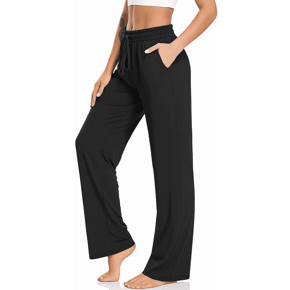 WQD Yoga Pants with Pockets for Women Sweatpants High Waist Drawstring Workout Pants Casual Work Pants Flare Leggings