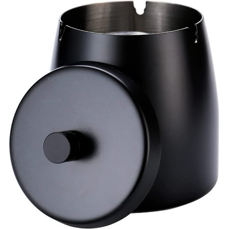 WQFSTORE Ashtray with Lid for Cigarettes, Stainless Steel Smokeless Ashtrays for Home Outsides Office Indoor, Black (3.55x 3 x 3.38 in)